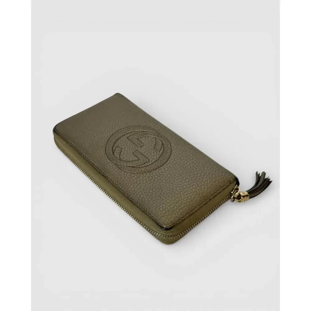 Gucci Bronze Metallic Leather Soho GG Zip-Around Wallet